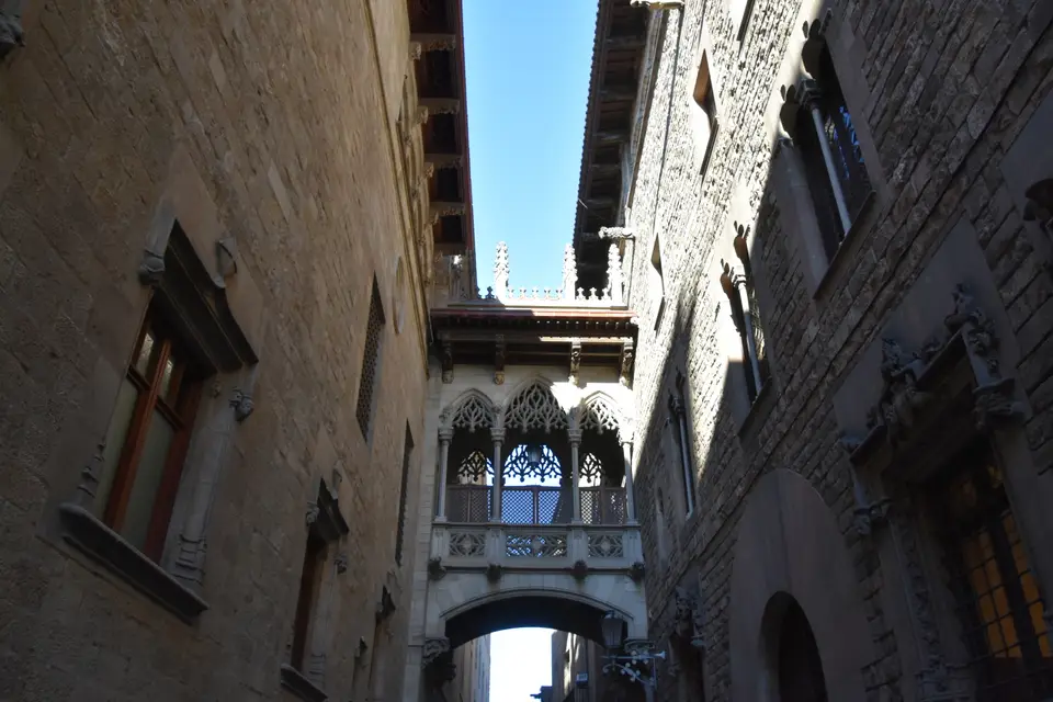 The carved bridge over Carrer del Bisbe in the Gothic Quarter