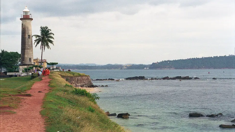Galle lighthouse and the fort ramparts above the Indian Ocean