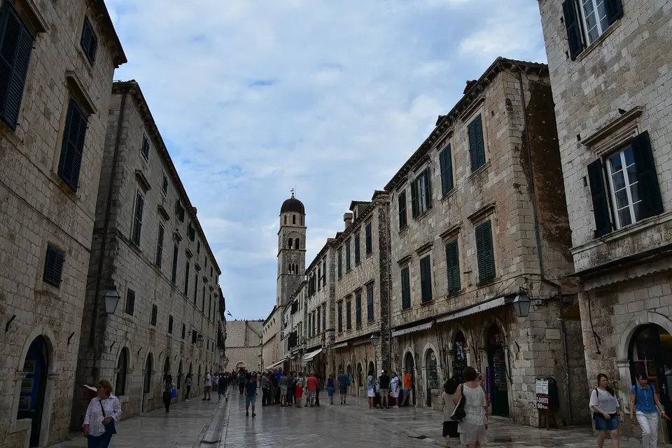 Limestone paving and stone houses along the Stradun, the main street of Dubrovnik Old Town