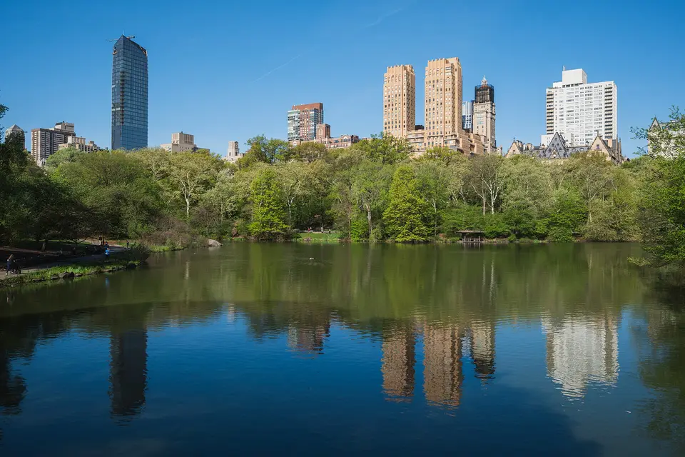 The Lake in Central Park reflecting the apartment towers along Central Park West
