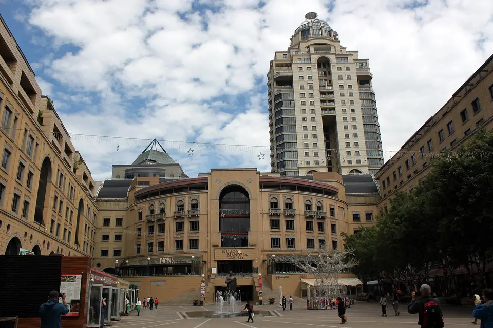 Nelson Mandela Square in Sandton with the Michelangelo Towers rising above the piazza