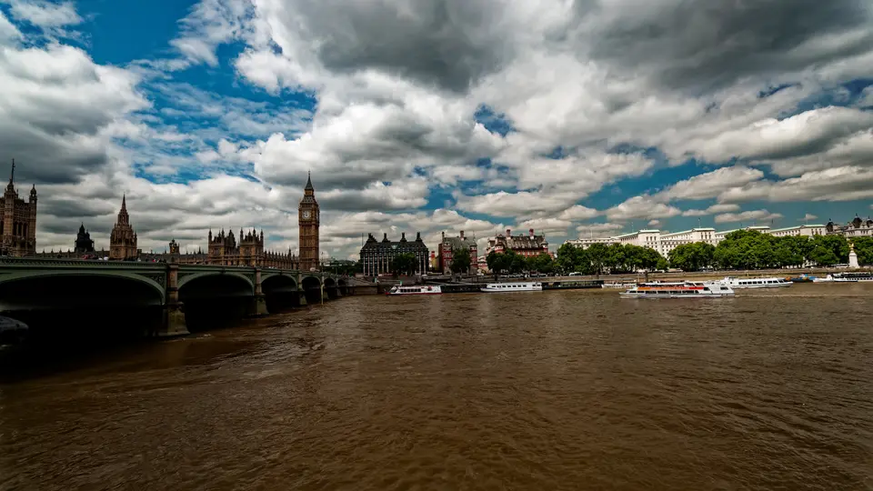 Westminster Bridge and the Houses of Parliament across the Thames in central London