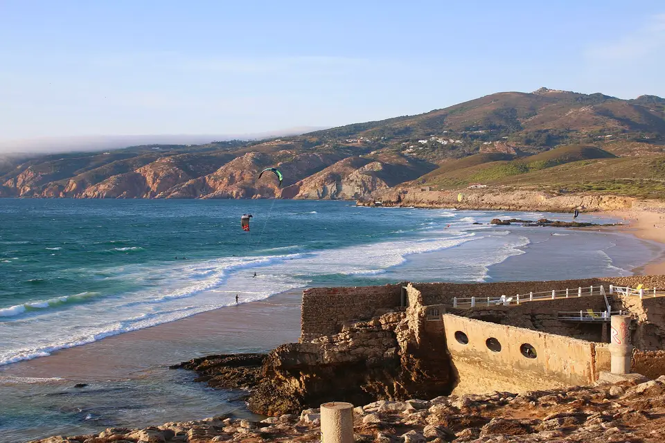 Guincho beach and the Sintra hills on the Atlantic coast west of Cascais