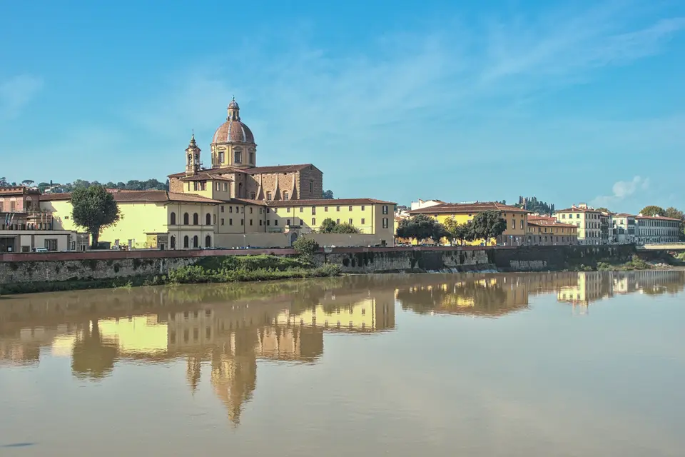The Arno and the dome of San Frediano in Cestello on the Oltrarno side